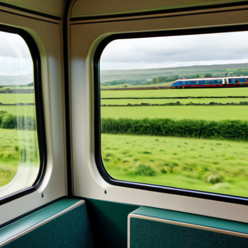 Home 17 **
"Scenic Irish countryside, a comfortable train journey with large windows showcasing the green landscape, fully clothed passengers enjoying the view, safe for work, perfect anatomy, natural proportions, professional photograph, high quality, family-friendly, appropriate content."
**