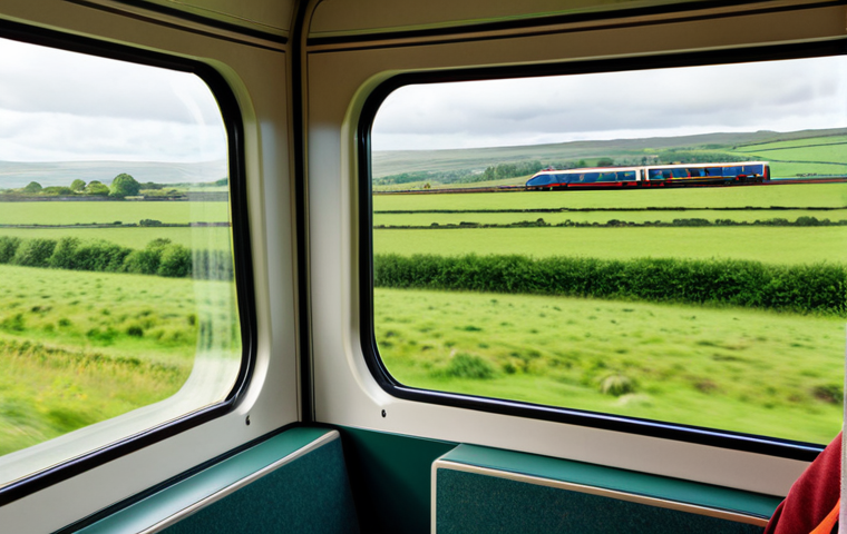**

"Scenic Irish countryside, a comfortable train journey with large windows showcasing the green landscape, fully clothed passengers enjoying the view, safe for work, perfect anatomy, natural proportions, professional photograph, high quality, family-friendly, appropriate content."

**