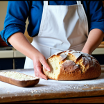 "A rural Irish kitchen, a fully clothed woman baking soda bread, safe for work, appropriate attire, professional setting, perfect anatomy, natural proportions, well-formed hands, proper finger count, modest clothing, family-friendly environment."